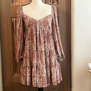 Gianni Bini Dress, XS, Long Sleeve, Side Zipper, Lined, Rust/Green, Elastic Back